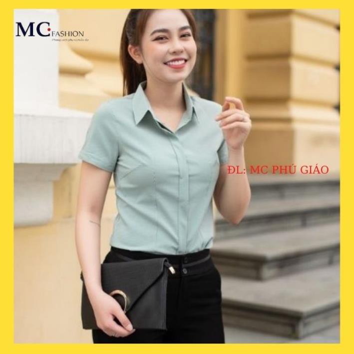 [Hàng Đẹp] Mẫu Áo Sơ Mi Nữ Công Sở Đẹp Kẻ Sọc Caro Tay ngắn Cổ Đức Có 3 Màu Hồng Cam Xanh Mc Fashion A645