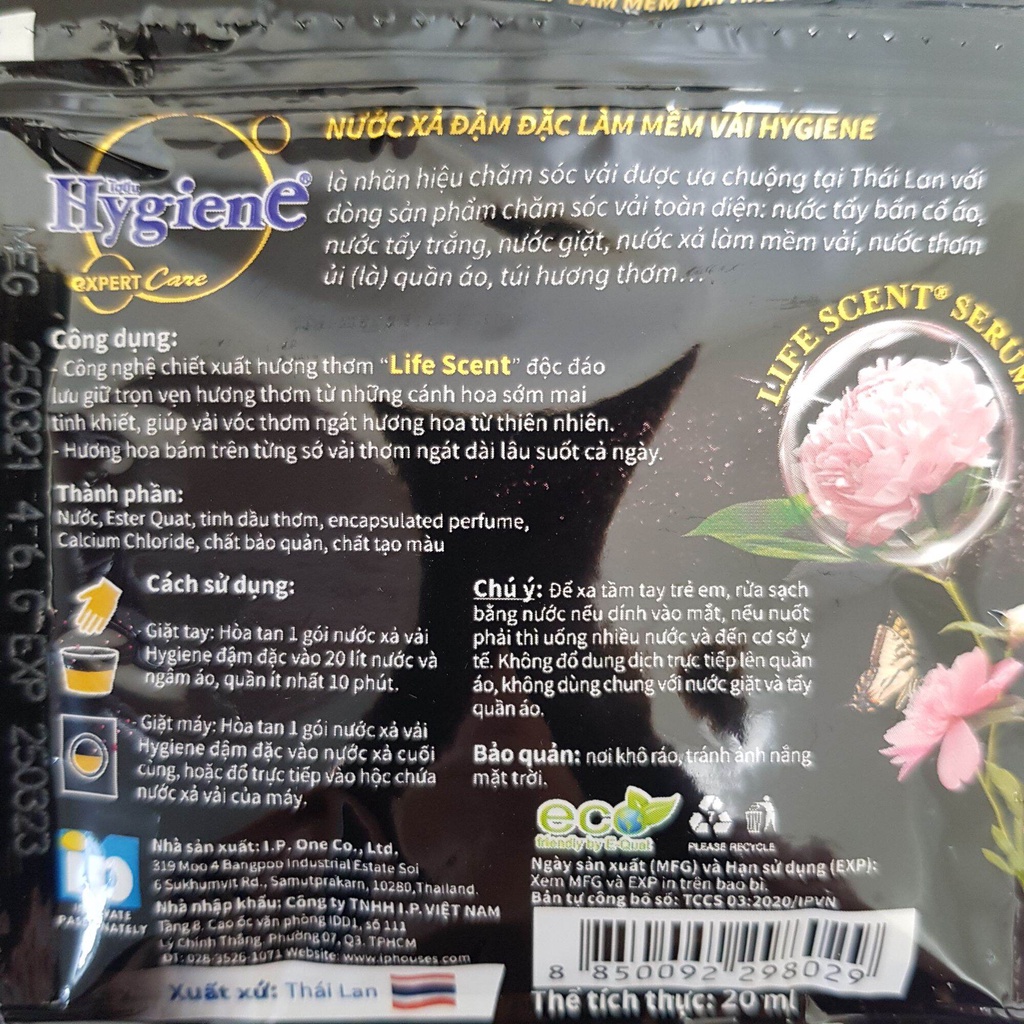 5 dây nước xả Hygiene Đen Peony Bloom , nước xả vải đậm đặc làm mềm vải, nước xả Thái Hygiene Đen