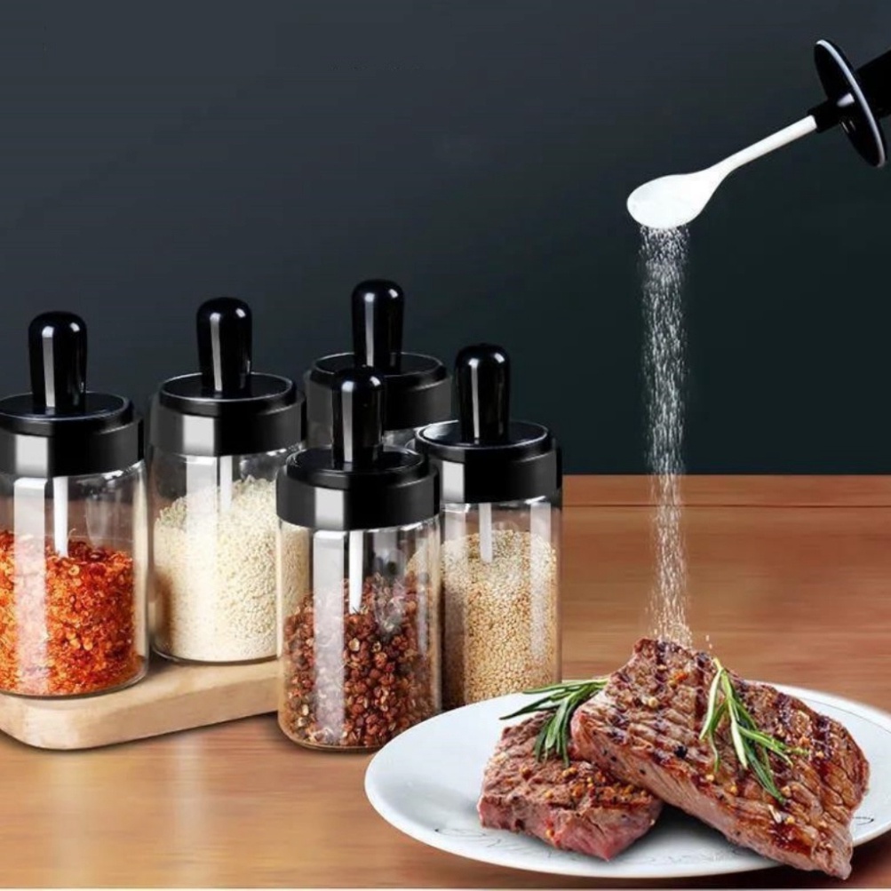 Hũ / Lọ thủy tinh đựng gia vị chống ẩm kèm muỗng đa năng tiện ích đồ dùng nhà bếp