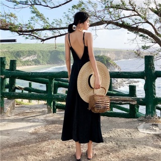 Váy maxi 2 dây hở lưng chữ V
