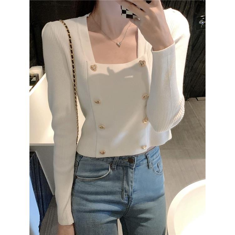 Áo Sweater Cổ Vuông Tay Dài Dáng Ôm Phong Cách Hàn Quốc Thời Trang Thu Đông Hàng Mới 2022 Dành Cho Bạn Nữ
