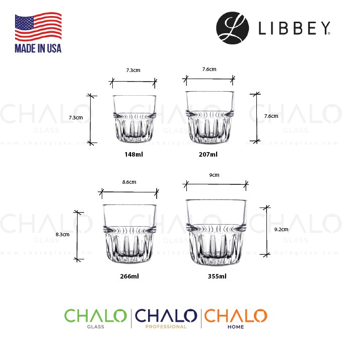 [Chính hãng] Ly thủy tinh cường lực Libbey Everest Duratuff Rock - 148ml - 207ml - 266ml - 355ml (Made in USA)