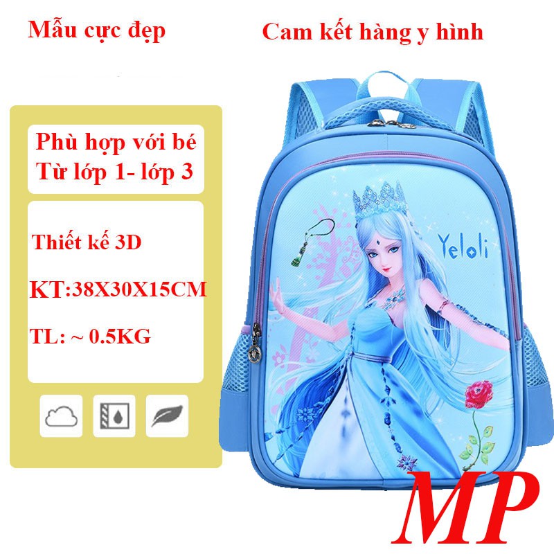 Balo cho bé gái tiểu học siêu đẹp size 38cm hình nhân vật hoạt hình Elsa yêu thích cho con yêu