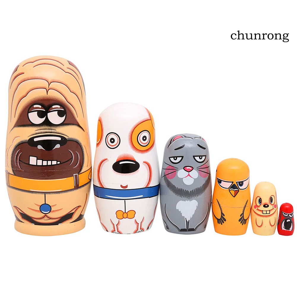 Cr-set 6 Búp Bê Nga Bằng Gỗ Thủ Công Trang Trí Để Bàn Trang Trí