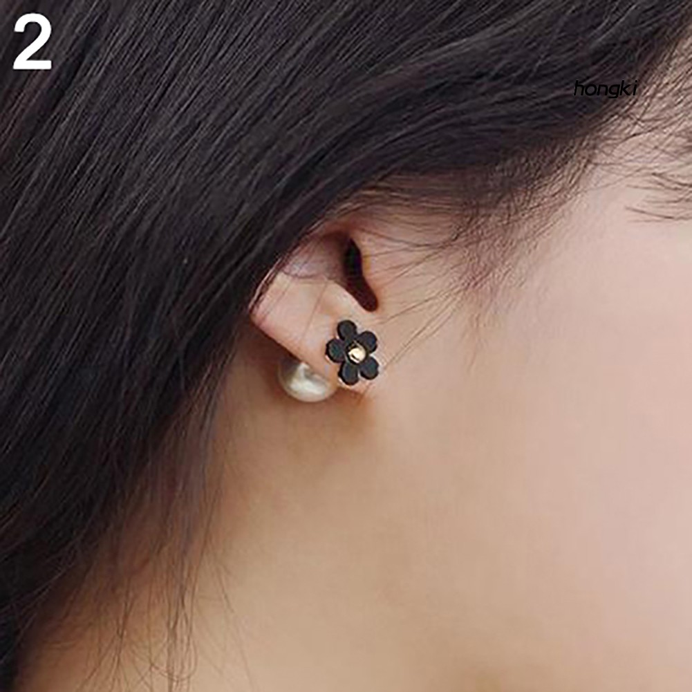 Bông Tai Mạ Vàng Hình Hoa Đính Ngọc Trai Giả Xinh Xắn
