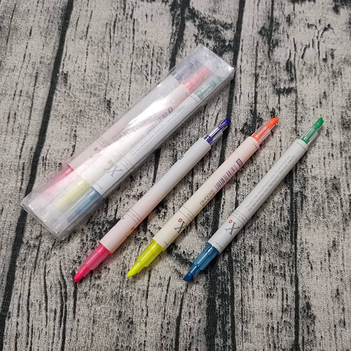 HCM - Bộ 3 cây bút viết dạ quang 2 đầu 6 màu tiện dụng