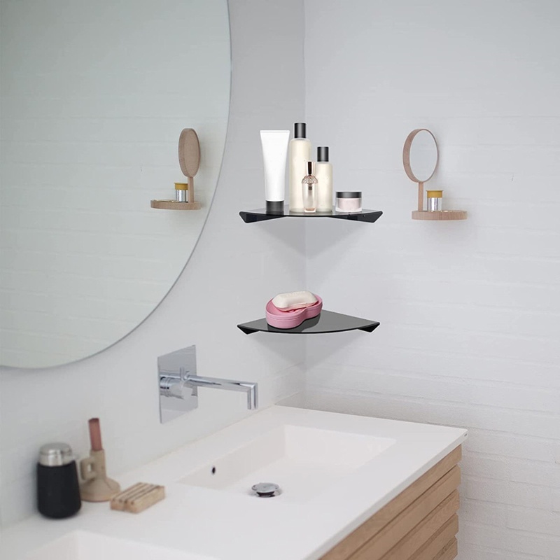 Bộ 2 Kệ Nổi Gắn Góc Tường Màu Đen / Cam 21x21x3cm / 8.27x8.27x1.18in Dễ Lắp Đặt Màu Sắc