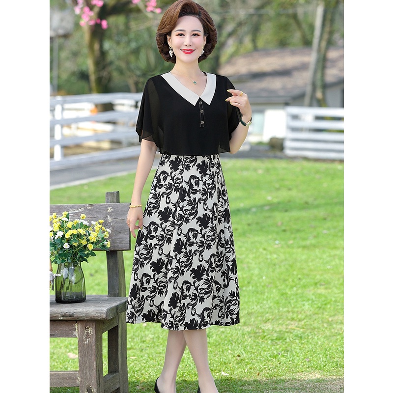 Vây dành cho nữ chung tuổi đầm dự tiệc Đầm Chiffon Dáng Dài Phong Cách Phương Tây Thời Trang Mùa Hè Hàng Mới 2022 Dành Cho Nữ Trung Niên 40 Tuổi