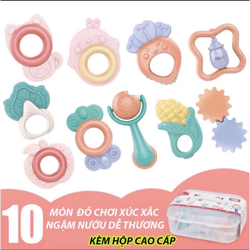 Bộ gặm nướu cao cấp, đồ chơi xúc xắc cho bé