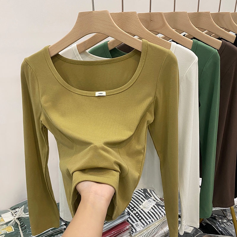 Áo Thun Tay Dài Cổ Vuông Dáng Ôm Thời Trang Mùa Thu Cho Nữ