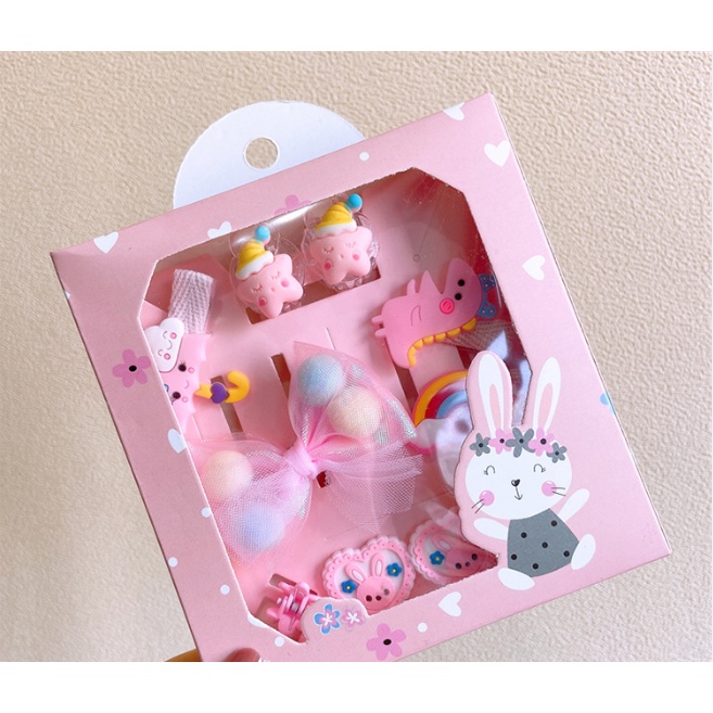 Set kẹp tóc dây buộc tóc cho bé gái hộp mix nhiều loại xinh xắn làm quà cho bé KT03