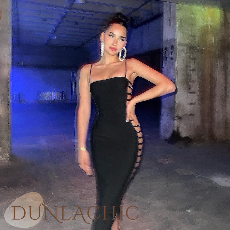 DUNEA Đầm hai dây màu trơn quyến rũ thời trang dự tiệc dành cho nữ