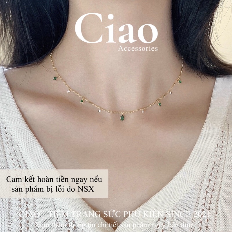 [HOẢ TỐC 1H] Dây chuyền/ Vòng cổ mạ bạc S925 thiết kế đính đá xanh lấp lánh nữ tính Princess Ciao