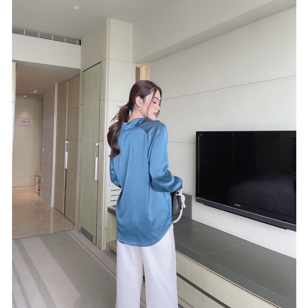 Áo sơ mi nữ lụa công sở form rộng hàng thiết kế Emilyshop ulzzang