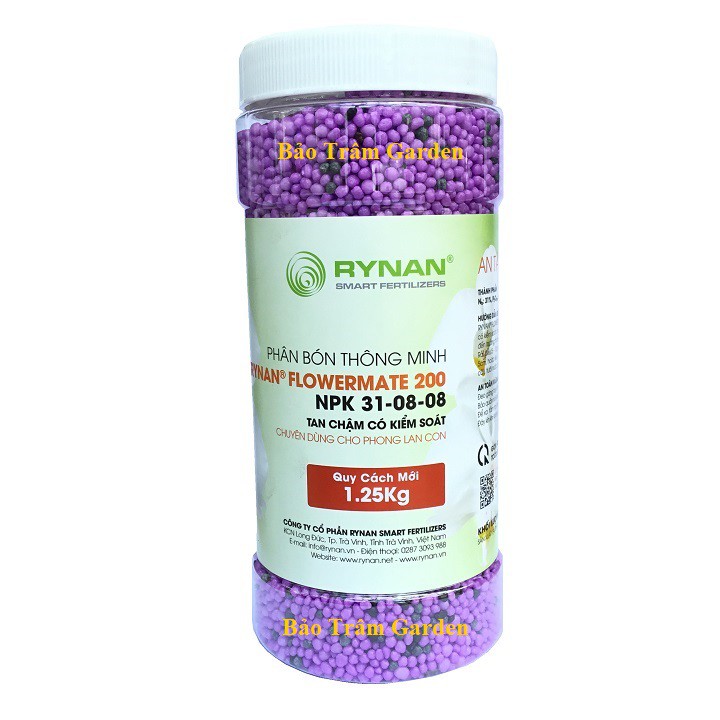 Phân tan chậm thông minh Rynan Flowermate 200 NPK 31-8-8 chuyên dùng cho phong lan cây con hũ 1.25Kg