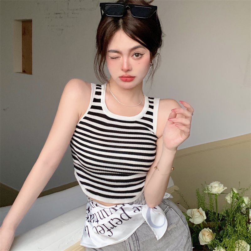 Áo Hai Dây Dáng Ôm Họa Tiết Kẻ Sọc Thời Trang Mùa Hè Cho Nữ