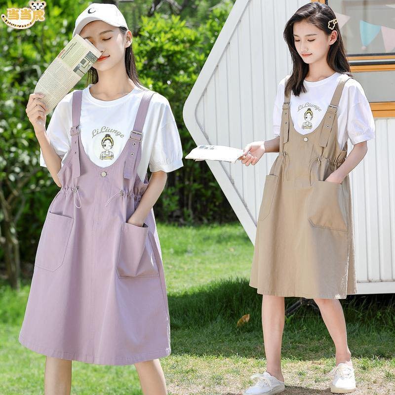 Set yếm kèm áo cộc tay cho bé gái mặc hè size đại BEESHOP H23015