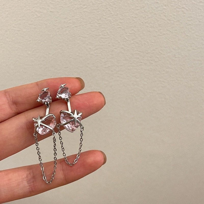 Khuyên Tai Tua Rua Hình Ngôi Sao Màu Hồng Đính Đá zircon Phong Cách Harajuku Ngọt Ngào Cá Tính