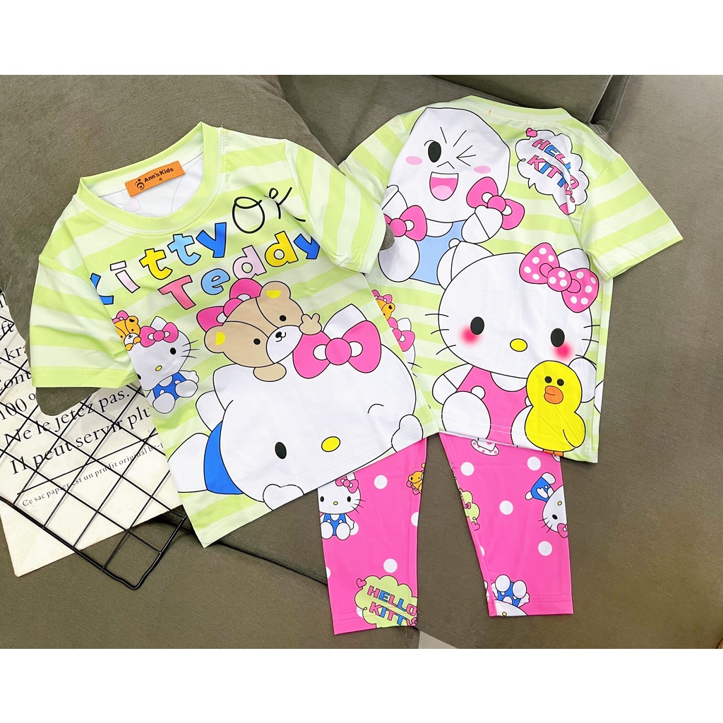 [22-42kg] Bộ Quần Dài tay ngắn chất thun lạnh in 3D siêu dễ thương cho bé gái, Đồ bộ thu đông bé gái