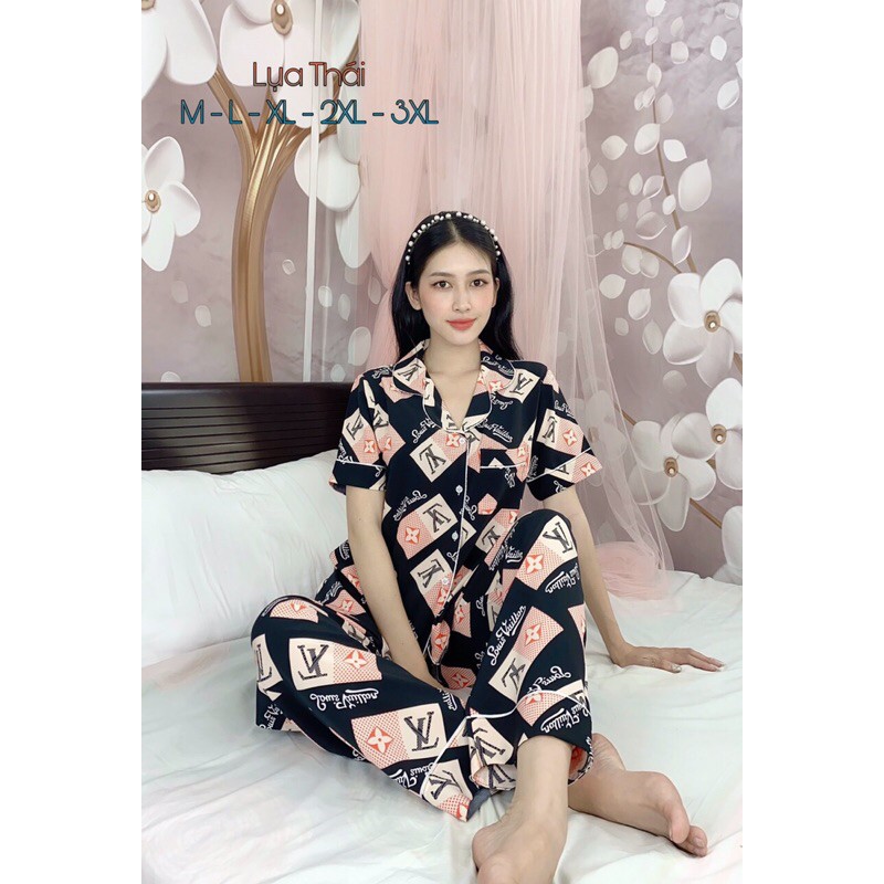 Bộ pijama lụa quần dài tay ngắn