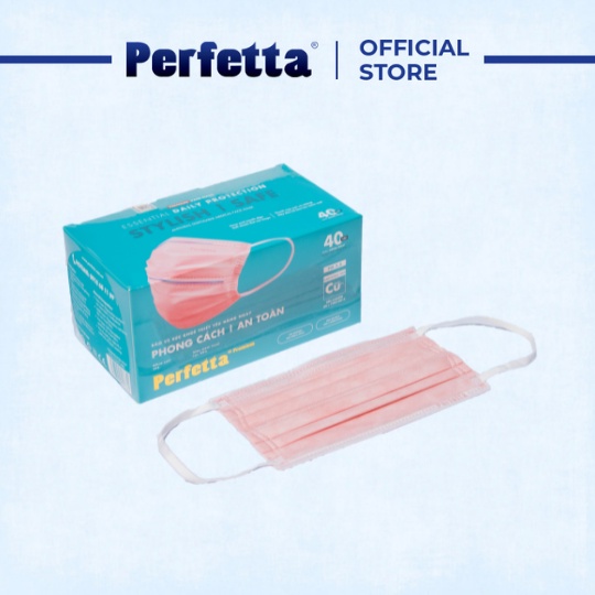 Khẩu trang y tế 3 lớp Perfetta Premium cao cấp hai thanh mũi miệng phủ Nano đồng (40 cái/hộp)