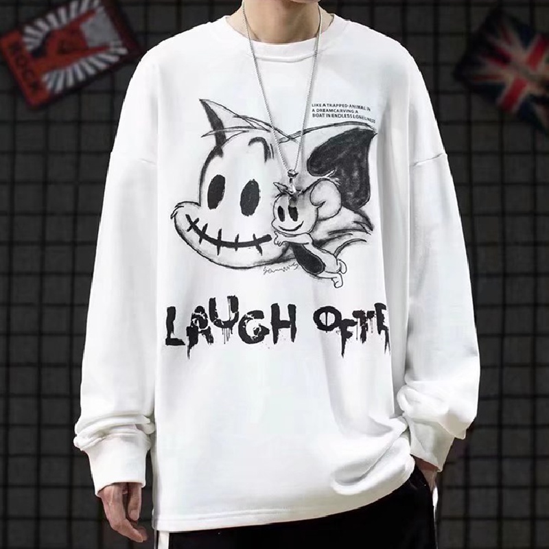 Áo nỉ tay dài cổ tròn in hình hoạt hình phong cách Nhật Bản dành cho nam size M-5XL