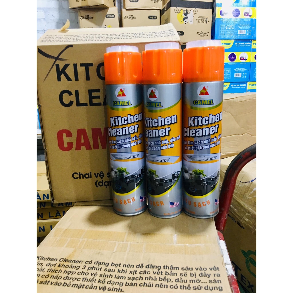 Chai xịt bếp siêu sạch màu cam 650ml kèm đầu cọ bàn chải