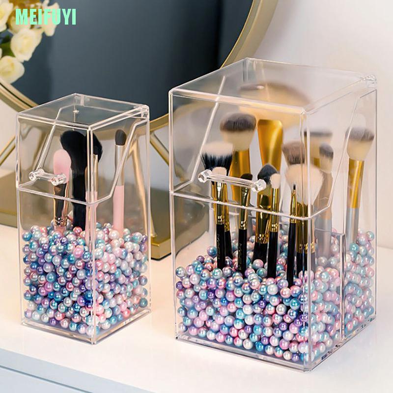 Hộp đựng cọ trang điểm bằng acrylic trong suốt kèm nắp đậy chống bụi tiện lợi