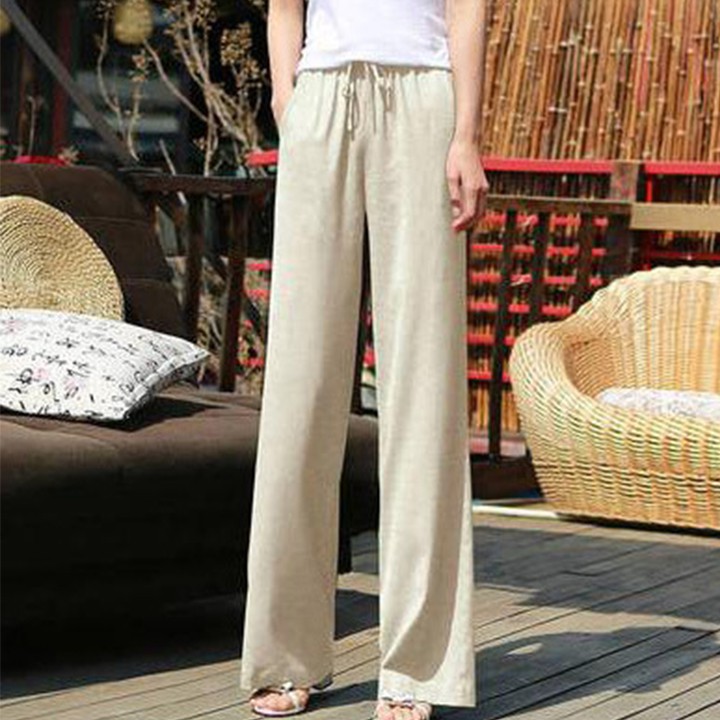 [Siêu sale] Quần Dài Ống Rộng Culottes Nữ Chất Liệu Thô Đũi Cạp Chun Dây Rút Nhiều Màu Lựa Chọn