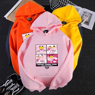 Áo Hoodie Lông Cừu Tay Dài Dáng Rộng In Hình Báo Hồng Thời Trang Mùa Thu Cho Các Cặp Đô