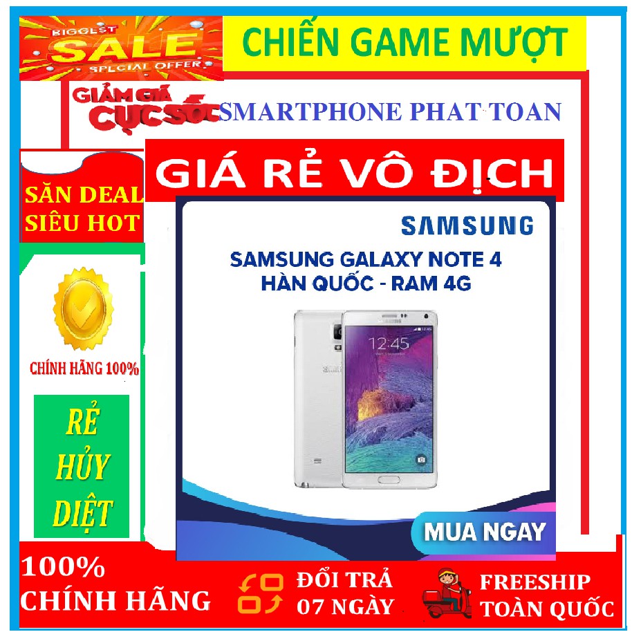 [CHÍNH HÃNG] điện thoại Samsung Galaxy Note 4 ram 3G bộ nhớ 32G chơi Game nặng mượt