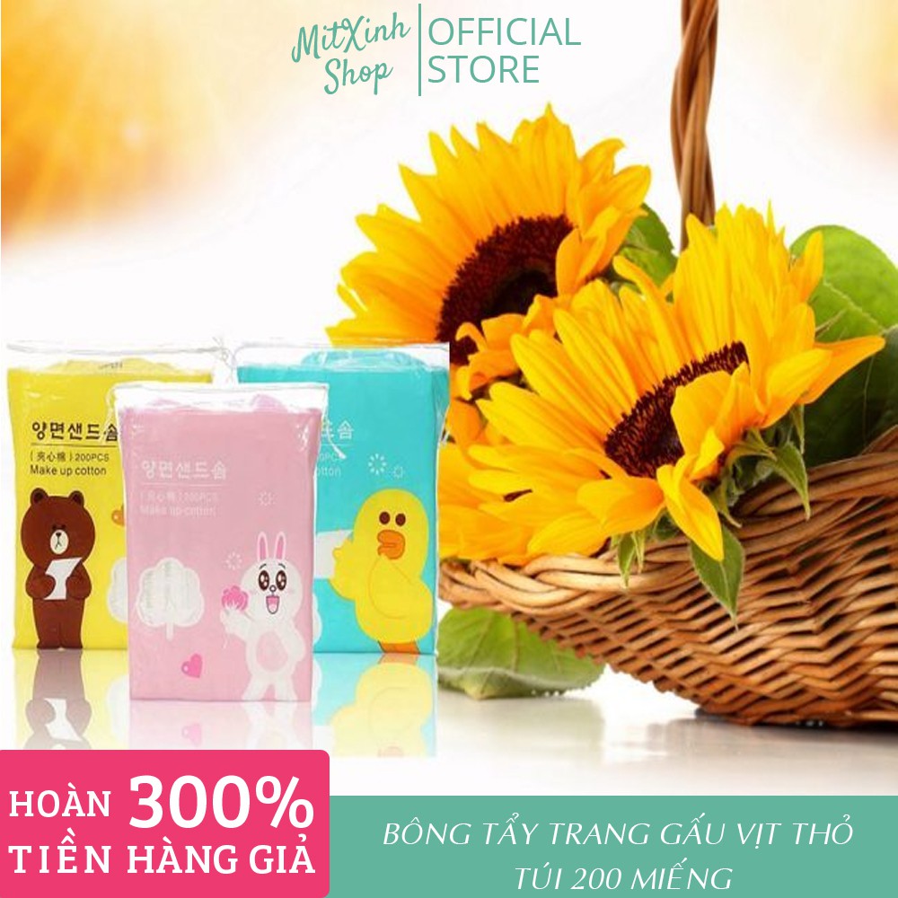 Bông tẩy trang 200 miếng gấu vịt thỏ 100% cotton - Cam kết hàng chính hãng