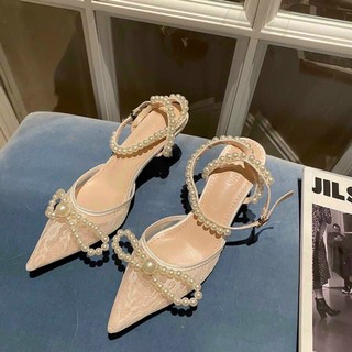 Sandal quai ren đính ngọc gót 5cm