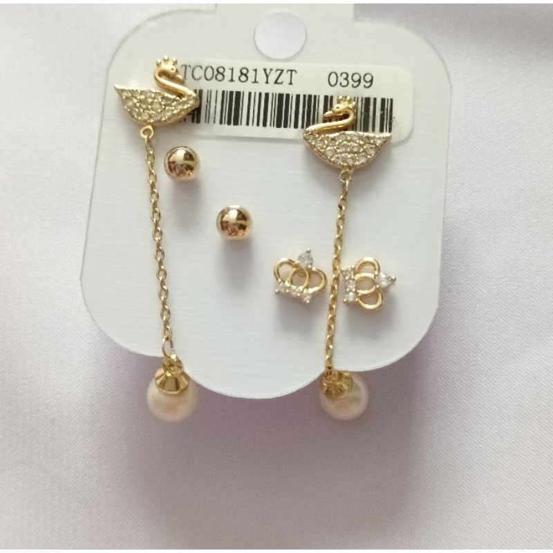 Set 3 đôi bông tai  thiên nga, hạt châu, vương miện