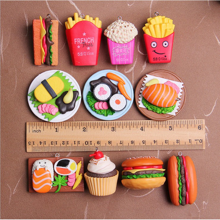 Charm mô hình fast food McDonald với hamburger và sushi cho các bạn chơi slime, móc khóa, DIY