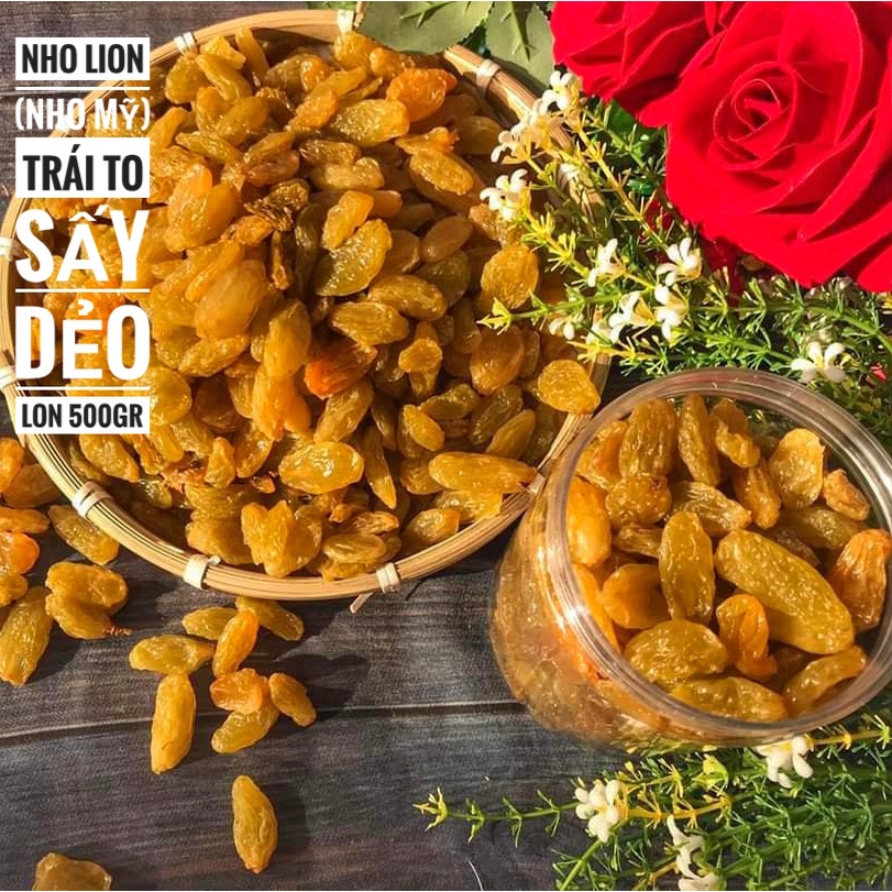 Nho Lion Vàng Sấy Dẻo Không Đường Trái To - Lon 500gr
