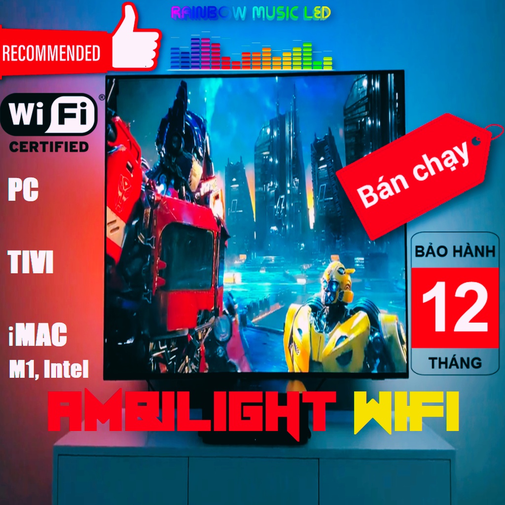 Đèn Led Ambilight WiFi theo mầu màn hình không cần cắm dây usb siêu mượt (60hz) + cực nhẹ (ít hơn 1% cpu)