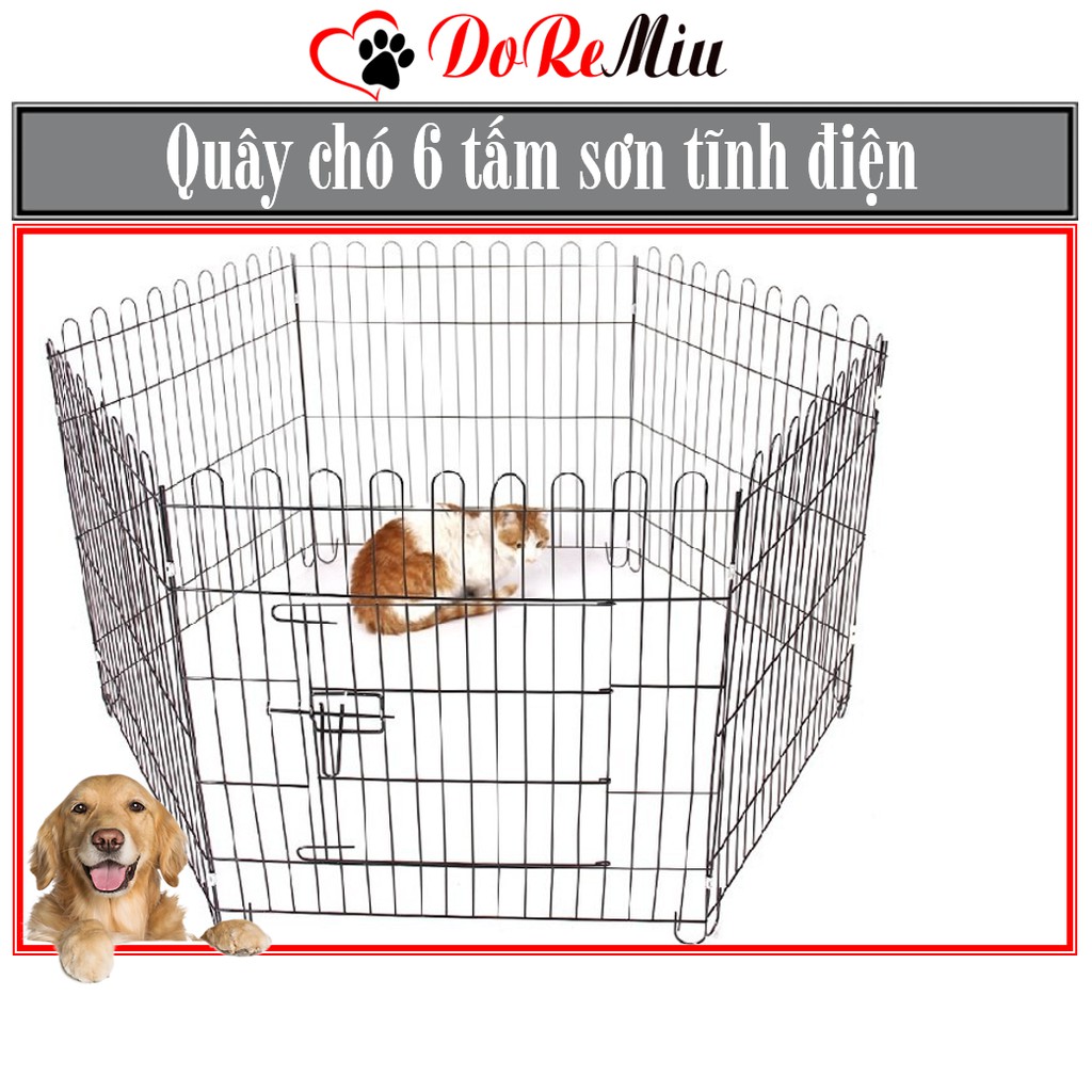 Doremiu- Quây chó sơn tĩnh điện 6 tấm gấp gọn Q501 Mỗi tấm 60x60cm dùng nuôi và nhốt chó