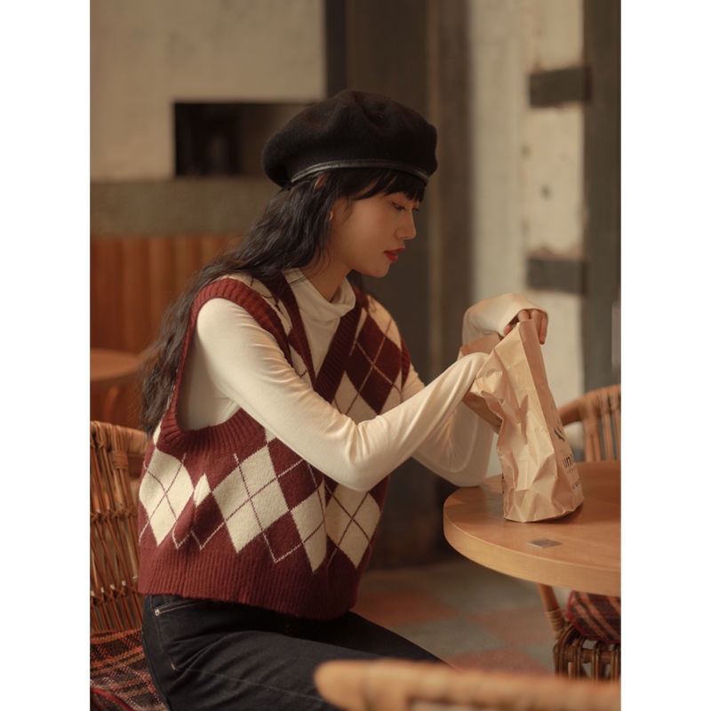 Áo sweater Dệt Kim Sát Nách Cổ Chữ V Dáng Rộng Màu Sắc Tương Phản Phong Cách retro Hàn Quốc | BigBuy360 - bigbuy360.vn