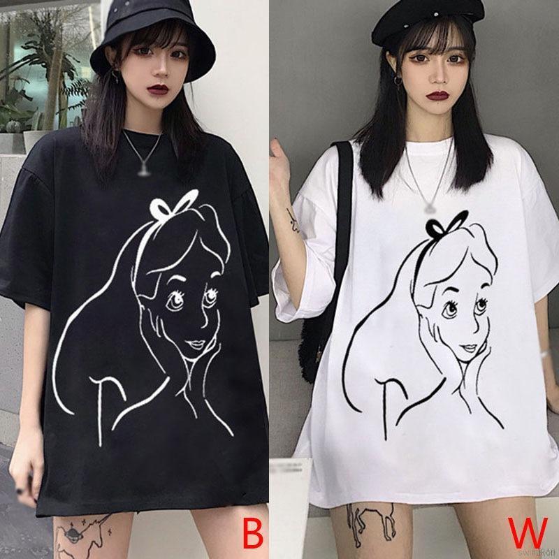 Áo thun tay ngắn in họa tiết hoạt hình phong cách Hàn Quốc dành cho nữ