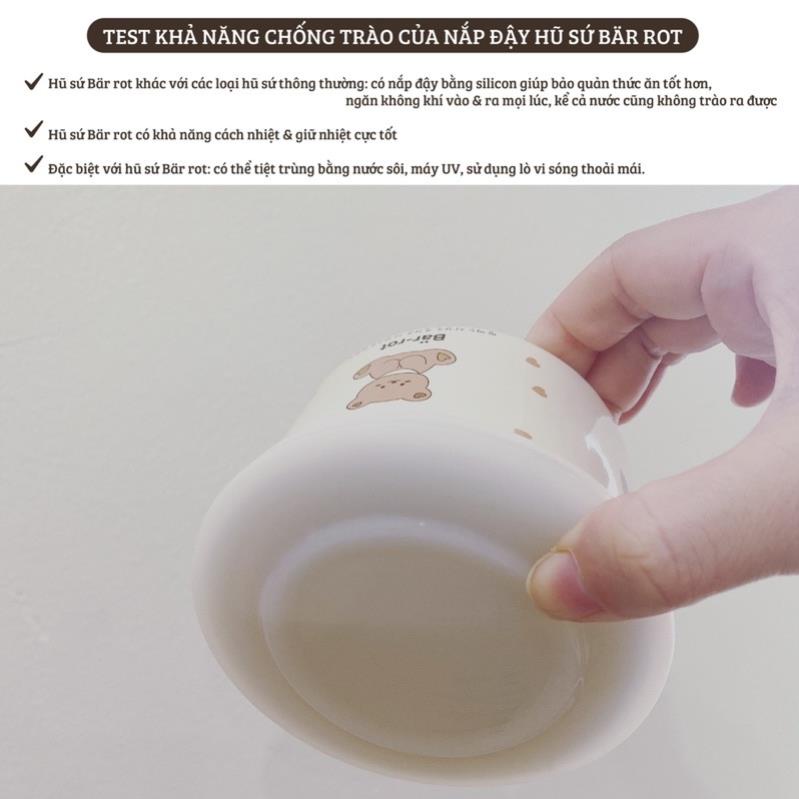 Bát Sứ Ăn Dặm Cho Bé Ceramic Bar Rot Hoạ Tiết Có Nắp Silicon Chống Tràn