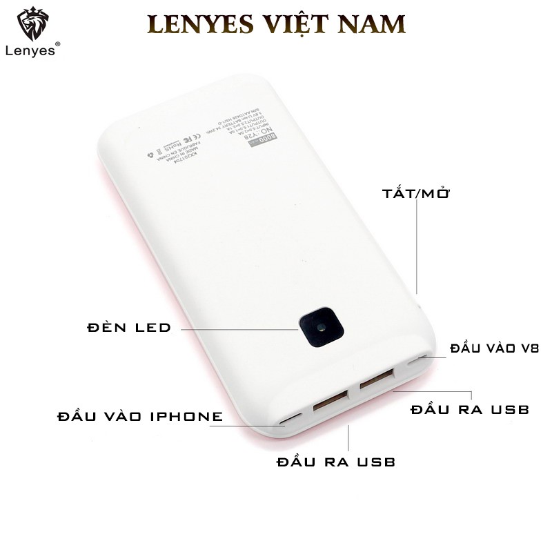 [Mã SKAMSALE03 giảm 10% đơn 200k] Pin Sạc Dự Phòng Lenyes Y28 – 8000mAh- Hỗ Trợ Sạc Nhanh