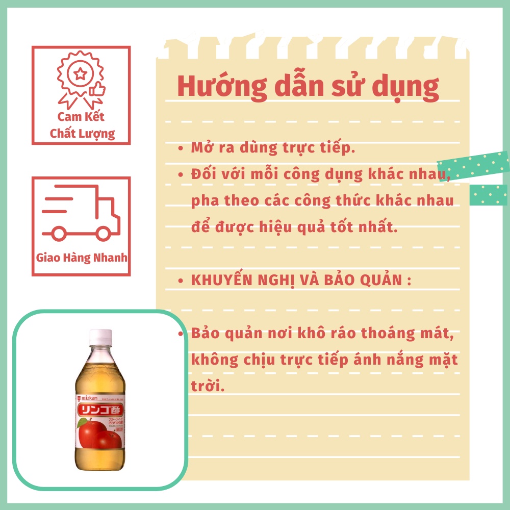 Giấm Táo Mizkan 500ml Nhật Bản nhiều công dụng: làm đẹp, làm đồ ăn, gội đầu, răng miệng