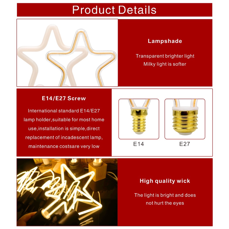 Bóng Đèn LED Dây Tóc E27 4W 8W 220V AC 175-265V 50 / 60Hz Kiểu Dáng Cổ Điển Trang Trí Nhà Cửa