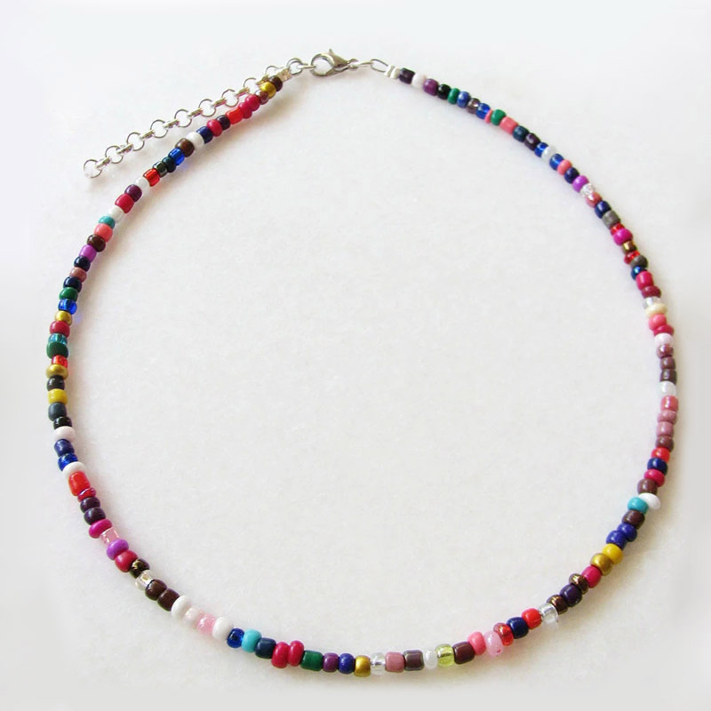 ♥ RT✨ Bohemian short neckline Choker handmade colorful rice Bead Necklace