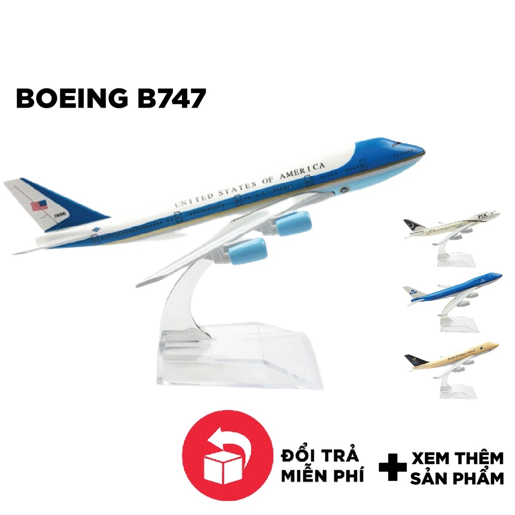 Mô hình máy bay bằng kim loại Boeing B747 B737 B787 B777 16cm MB16 có đế trưng bày
