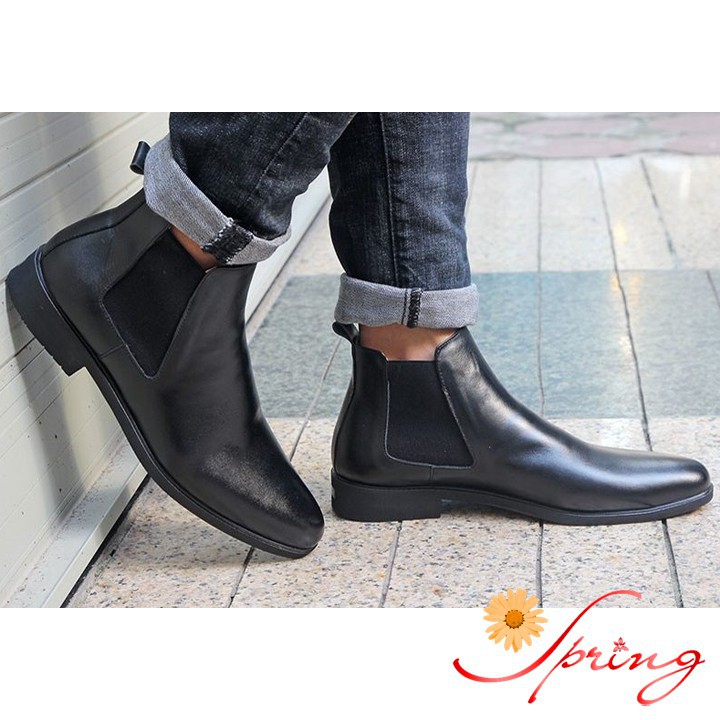 Giày Boot Nam Tăng Chiều Cao Cao Cấp Chelsea Boot màu đen -o97 ! :