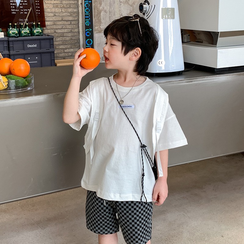 Áo thun Cotton ngắn tay mix dây đeo lạ mắt cho bé A903 [FORM TO HƠN 0,5 SIZE]