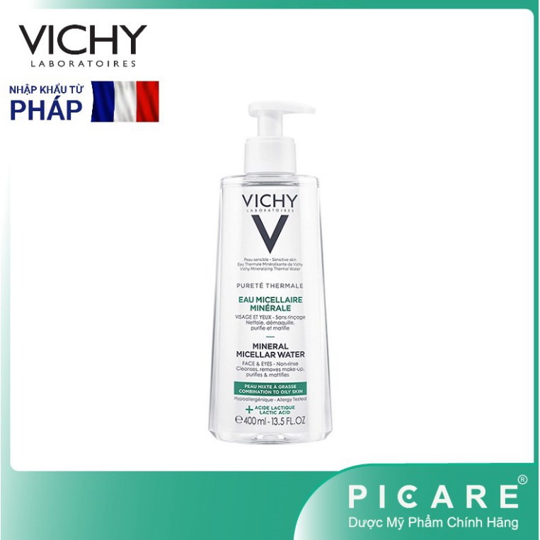 [CHÍNH HÃNG] Nước tẩy trang cho da hỗn hợp và da dầu Vichy Pureté Thermale Mineral Micellar Water 400ml