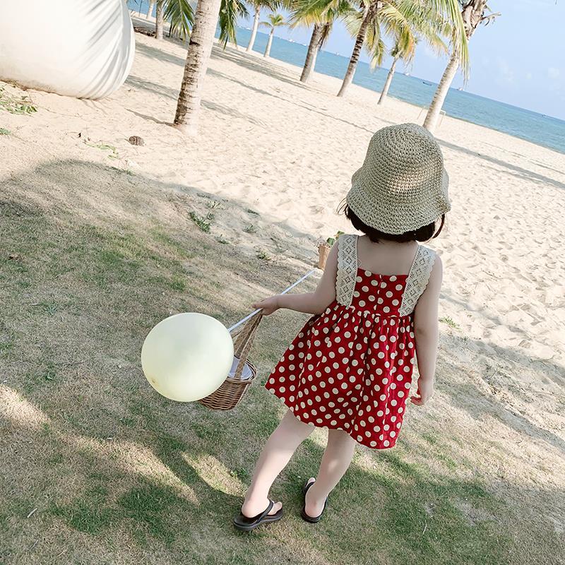 Đầm Công Chúa Hai Dây Họa Tiết Chấm Bi Cho Bé Gái